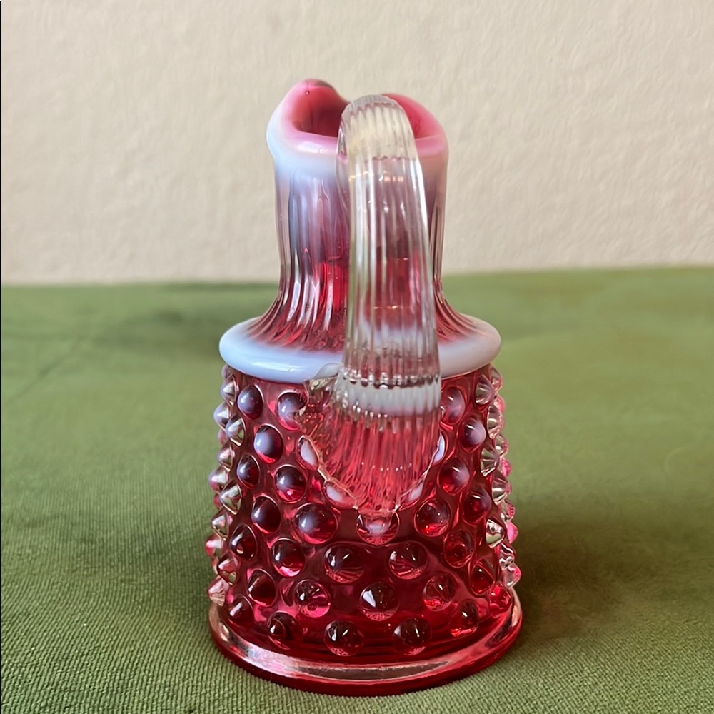 Fenton Glass Cranberry Opalescent Hobnail Oil Bottle Cruet w/ Crystal Stopper - Picture 11 of 16
